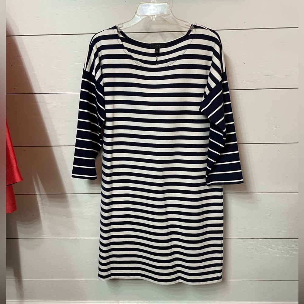 J. Crew striped dress three quarters length sleeves medium